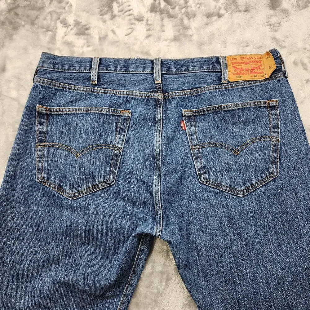 Vintage Levi's 501 Jeans Mens W40 L30.5* Blue Distressed Button Fly Straight Leg